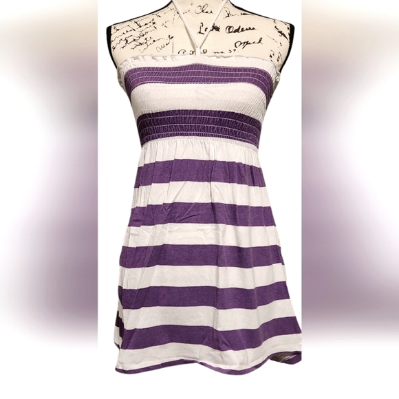 Striped Halter Swimsuit Cover-up Dress - Picture 1 of 3